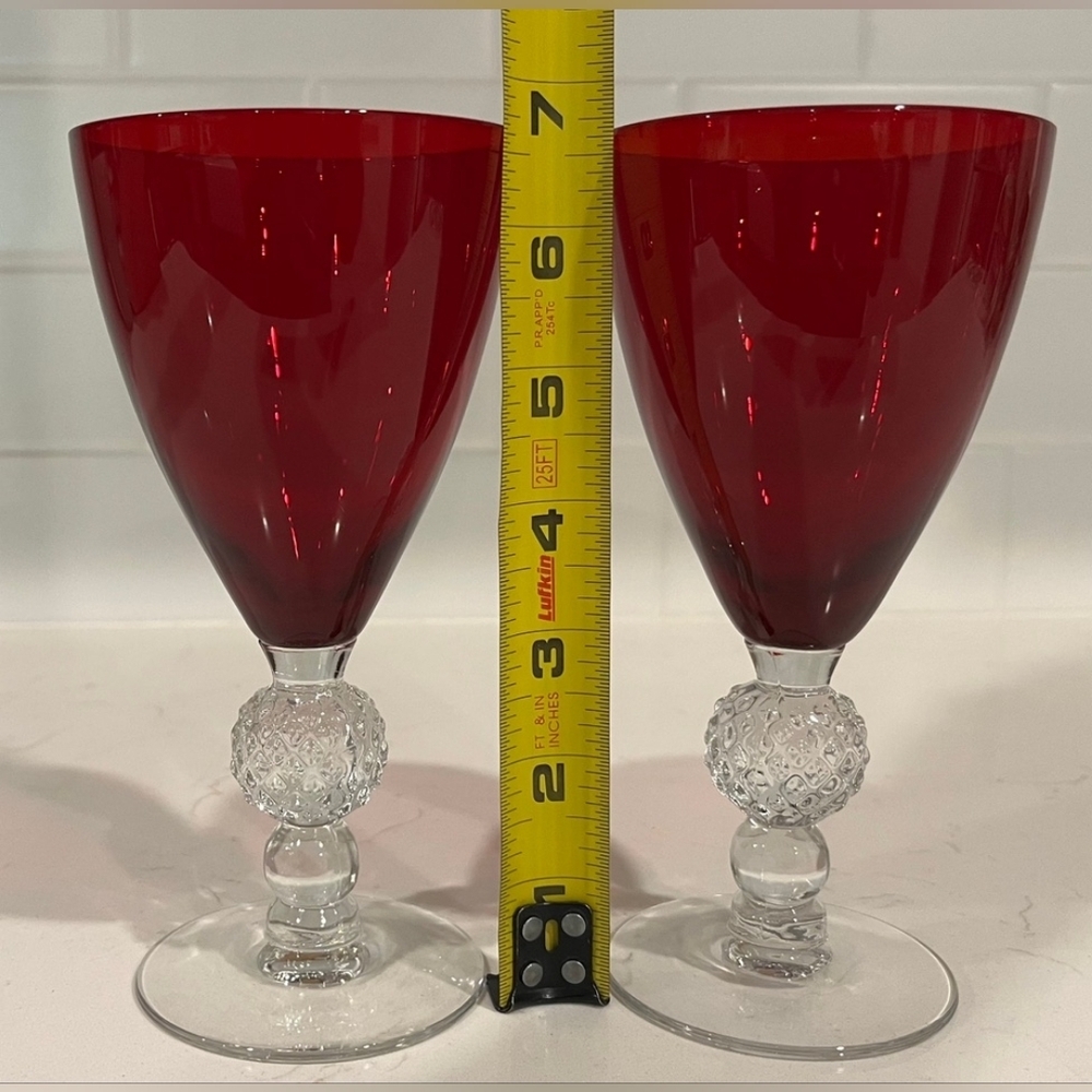 Vintage Morgantown Art Deco Ruby Cut To Clear Goblets 9 oz Set Of 2 - Picture 8 of 9